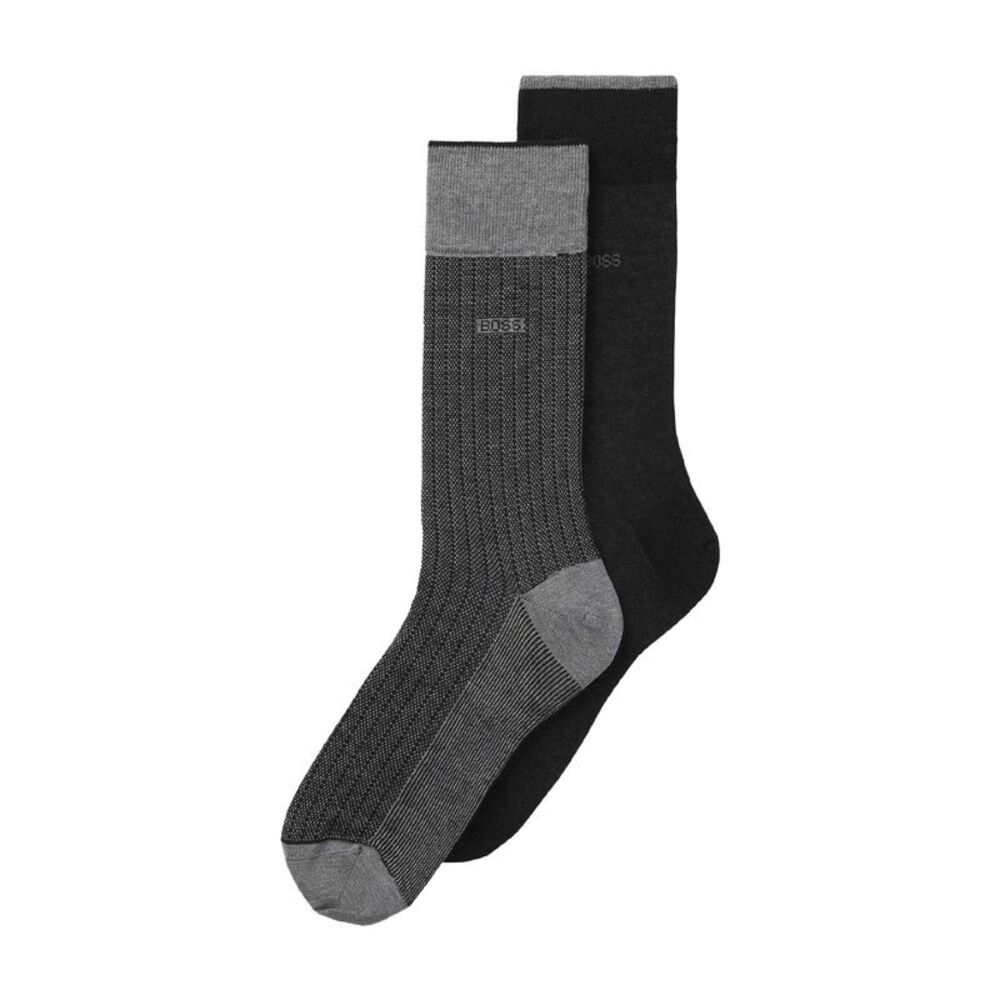 Boss Mens Mercerised Cotton Socks (Pack of 2) / Black/Gray
